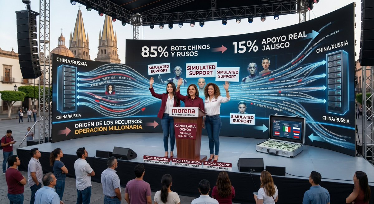 elriomx's tweet photo. ❌ CON BOTS, MORENA INFLA SU POCO APOYO DIGITAL
💥 Itzul Barrera, Candelaria Ochoa y Juncal Solano entre las que más usan estas prácticas de engaño en sus redes.

La mayoría de los comentarios son de cuentas de usuarios extranjeros, con imágenes hechas principalmente con IA. https://t.co/AGLkXY4Gka