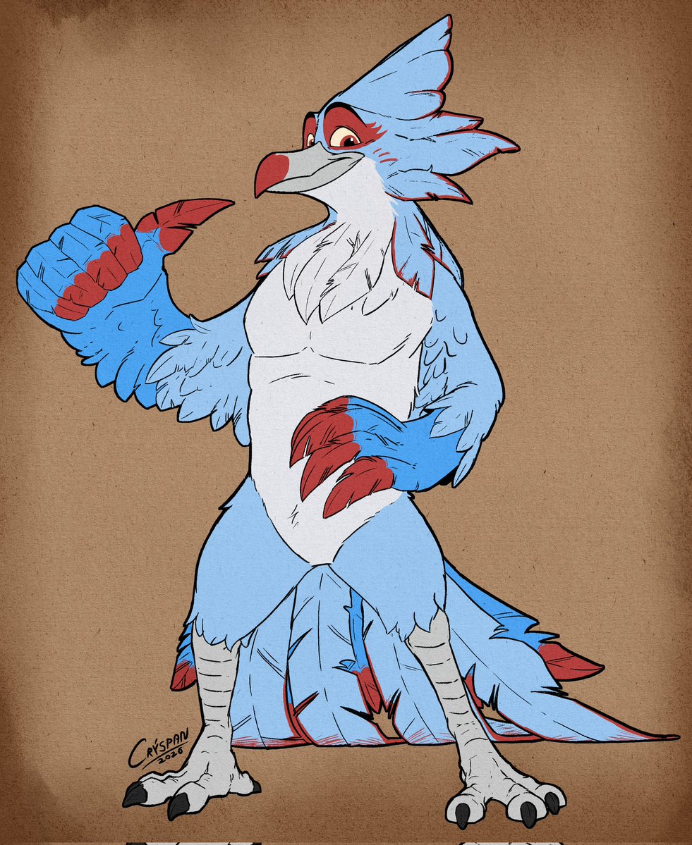 LuciuserosVO's tweet photo. My birb doing his best Wrastor's impression.

Art by @/Cryspan_Lauteri https://t.co/V6TL35rBBA
