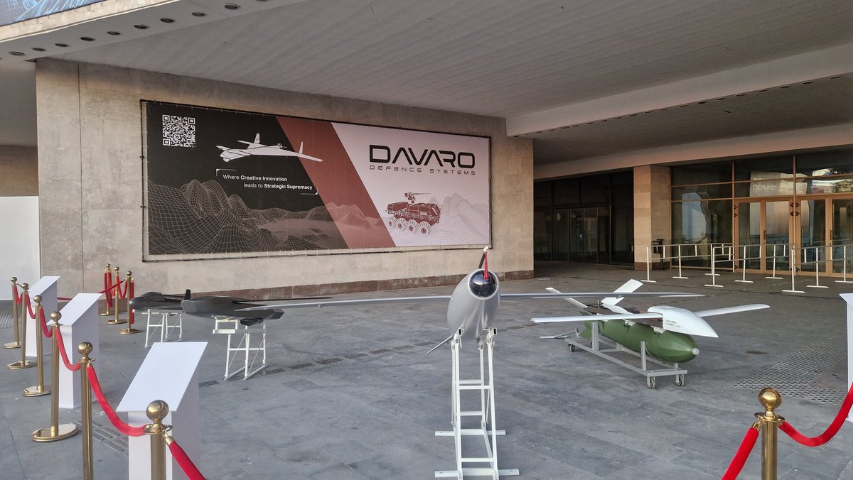 Hayk__H's tweet photo. Massive drone ecosystem unveiled by Armenian defense firm Davaro ahead of the RISE 2026 expo in Yerevan. The company showcases a highly integrated lineage of reconnaissance, strike, and jet-powered platforms. 🧵👇 https://t.co/fFylK273dI