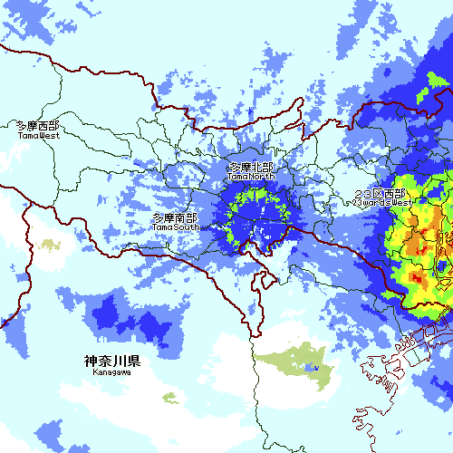 T_H_De's tweet photo. 東京都下水道局の降雨レーダーに写っている円形の降雨地域、どういう成り立ちでこうなっているんだろう？ https://t.co/7fx8wYGVeF