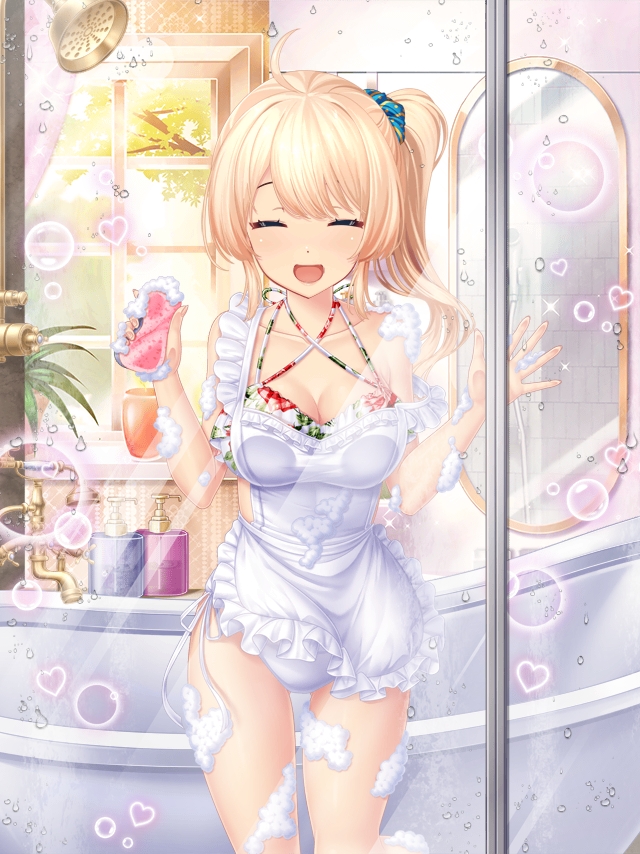 dreamgfENG's tweet photo. I'm done cleanin' my bit! How's the bathroom lookin--- Blimey! The bubbles? That cutesy apron? The bikini?! What kind of bloomin' party is this? ... Ya wanted to make the cleanin' fun? Well, let me join ya! We're in the Second Half of the Extra Touch of Love♡ Event! #dreamgf https://t.co/HeVMQGdkLD