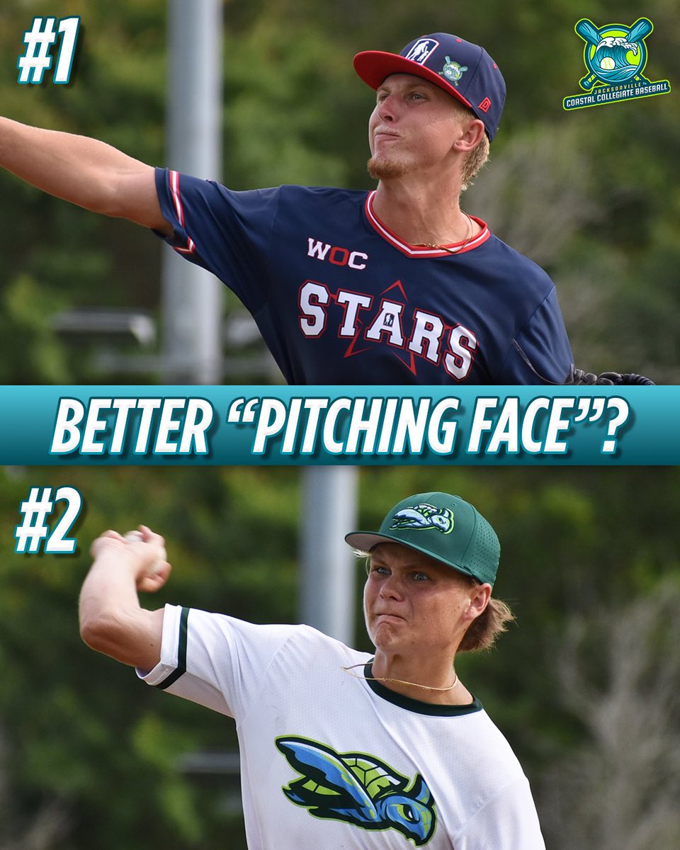 CCBLJAX's tweet photo. 📖Pitching Face (noun): 

"The face a pitcher makes right at peak physical exertion during a pitch. Also really funny."

Which of these guys (@Cason_Shurling, @Cade_Cooperr_ ) has the better pitcher face?
⬇️Vote Below!

#CCBLJAX | #CollegeSummerLeague https://t.co/VgtDj1Mwgx
