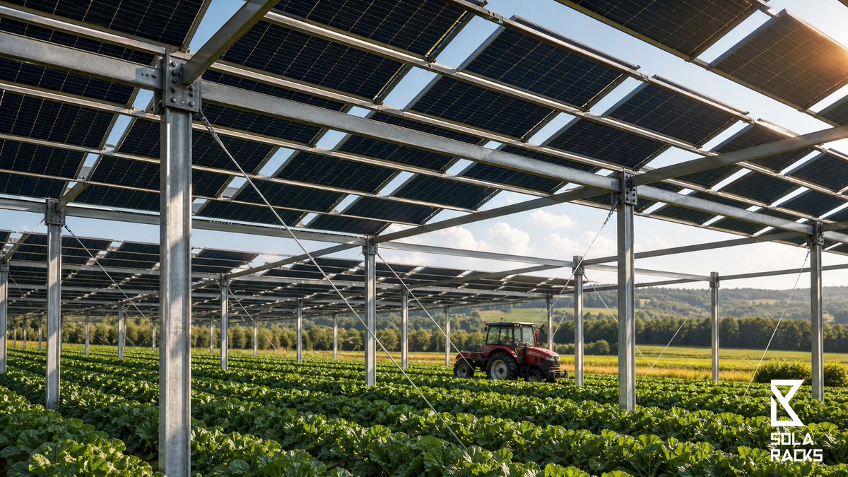 solaracks's tweet photo. Same land. 2 MW + active crops. 4.2 m tractor clearance, no yield lost. Helical piles + Y-brace canopy. https://t.co/2Eictwd8MQ #Solaracks #BeSupported #theboringracks #solarmounting #solarracking https://t.co/SIgVfAJYKL