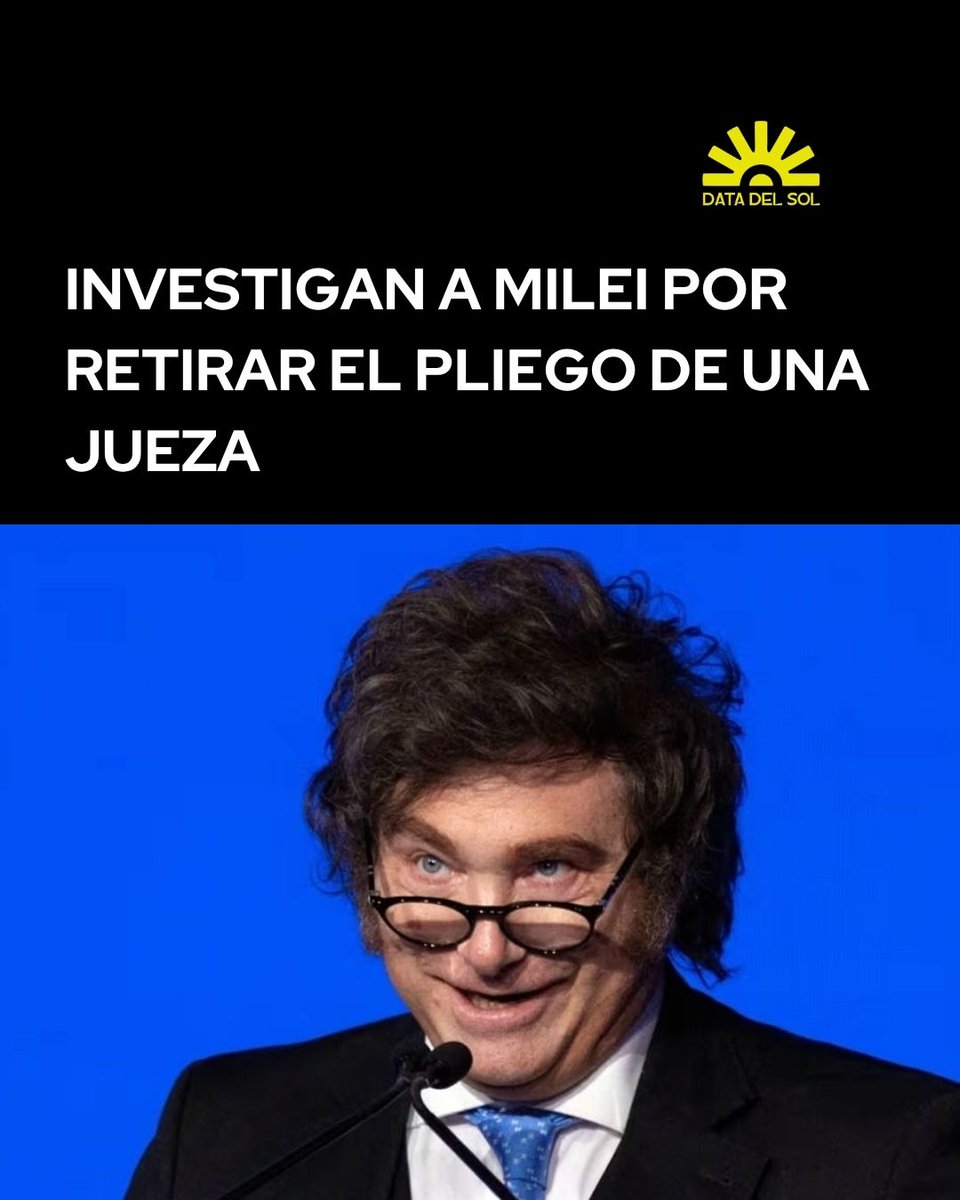 datadelsol's tweet photo. Denunciaron a Javier Milei por retirar el pliego de María Verónica Michelli, candidata al Tribunal Oral Federal N°3 de La Plata. La decisión generó cuestionamientos por el supuesto vínculo entre el veto y su parentesco con el periodista Hugo Alconada Mon.

#Justicia #JuezaFederal https://t.co/M5C39im616