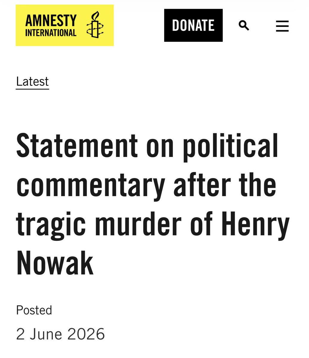 MsMelChen's tweet photo. Incredible statement from Amnesty International UK on Henry Nowak:

Not a single word of conveying outrage or horror over the brutal murder, or of how police left him to die without dignity.

Instead, their statement is about policing the *political commentary* around the case.

I kid you not. 

What a grotesque betrayal of any moral purpose.

These NGOs aren’t just useless - they actively despise you. They are hostile to everything you value and everything you hold dear.