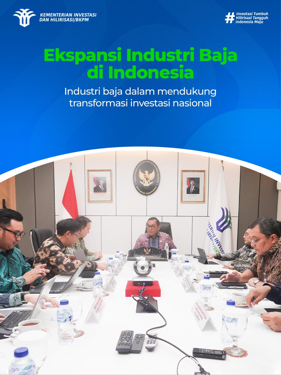 bkpm's tweet photo. Wamen Todotua menerima jajaran PT Garuda Yamato Steel untuk membahas penguatan investasi, hilirisasi, dan daya saing industri baja nasional (2/6).

**

Vice Minister Tododua met with the management of PT Garuda Yamato Steel to discuss investment strengthening, downstreaming, and the competitiveness of Indonesia’s steel industry (2/6).
