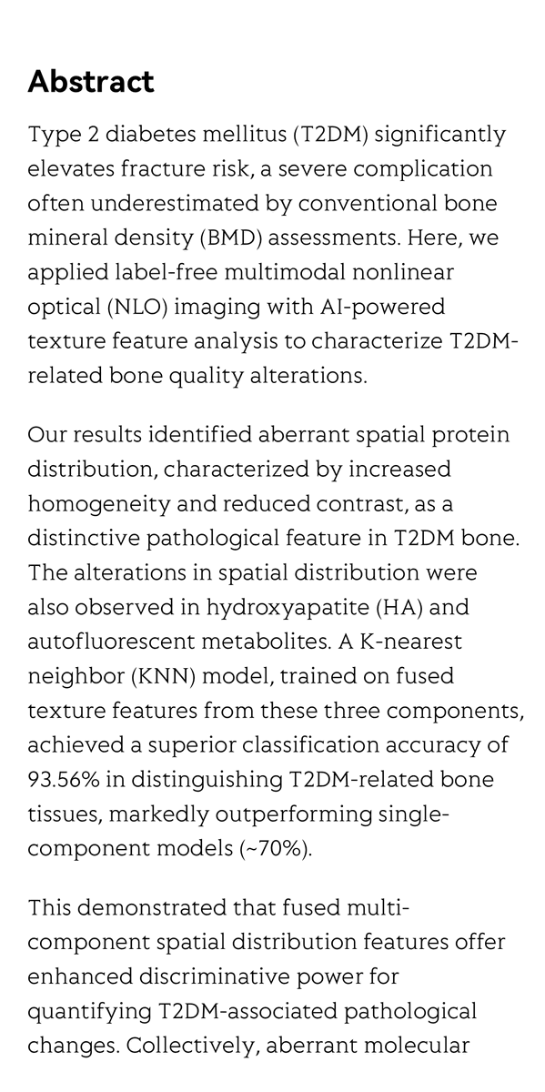 pubcard_net's tweet photo. "AI-powered nonlinear optical imaging reveals protein spatial homogenization as an indicator of impaired bone quality in type 2 diabetes" is featured on PubCard @OptoElectronAdv View original article https://t.co/Fxejc6nzRg https://t.co/qnuuXWcU0E