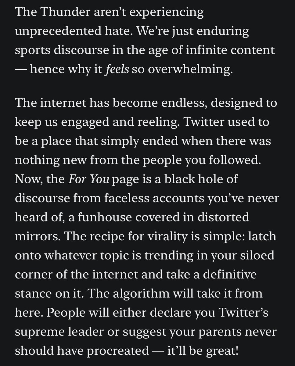 tallforests's tweet photo. excellent read and echoing on this specifically: so much hate on nba twitter (and towards shai especially) has come from accounts who are looking for engagement because it makes them money. social media allowing for easy monetization means matching onto whatever gets clicks - https://t.co/CXOG6HS3XE