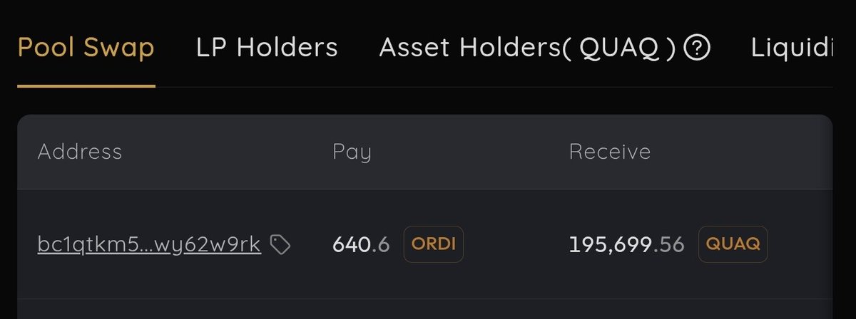 silrodau's tweet photo. ⚠️ 🚨 ALERT! 
A $QUAQ whale just Swapped 640 $ORDI for 195,000 $QUAQ. 

The week is starting strongly with $QUAQ up 5% in the last 24hrs. 

Get in on the Alpha - link to discord in @domoducks bio. https://t.co/NY60sRG8YA