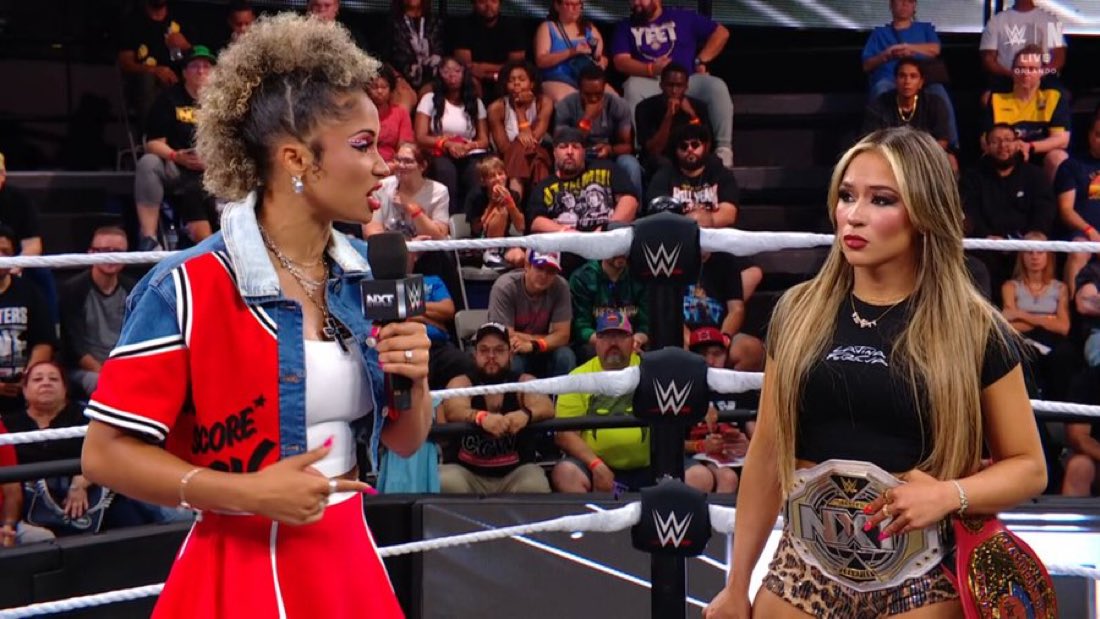 WrestlePurists's tweet photo. Kelani Jordan to Lola Vice:

“You went to AAA. You made a name for yourself outside of NXT. You came back with momentum and bam, you became NXT Women’s Champion 

But here’s what bothers me. Our stories aren’t that different, honestly. When Lola Vice goes somewhere else to build her stock, a star is born. When Kelani Jordan does it, the rules change. Right, guys? The rules change when it’s me, huh? Because I went to TNA and became Knockouts Champion to prove myself. I wanted to show everyone that I have what it takes and I can represent NXT anywhere and against anyone. But instead of getting praised, I got questioned. 

The same people who applauded your success couldn’t wait to criticize mine.” 

#WWENXT