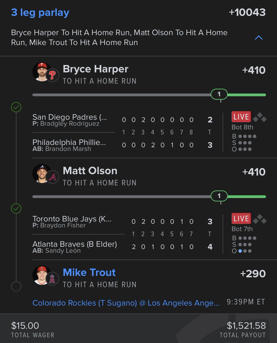 Monkeybrainbets's tweet photo. WHO TAILED?! 👀🔥

Mike Trout, bring us home! 💣⚾ One more swing and we’re cashing another banger. If you’re riding with us, it’s time to sweat 😮‍💨💰

#SportsBetting #BettingTwitter #GamblingX #MLBBets #HomeRunPicks #PlayerProps #SportsGambling #BettingCommunity #DingerTuesday https://t.co/DKY9QJDP87
