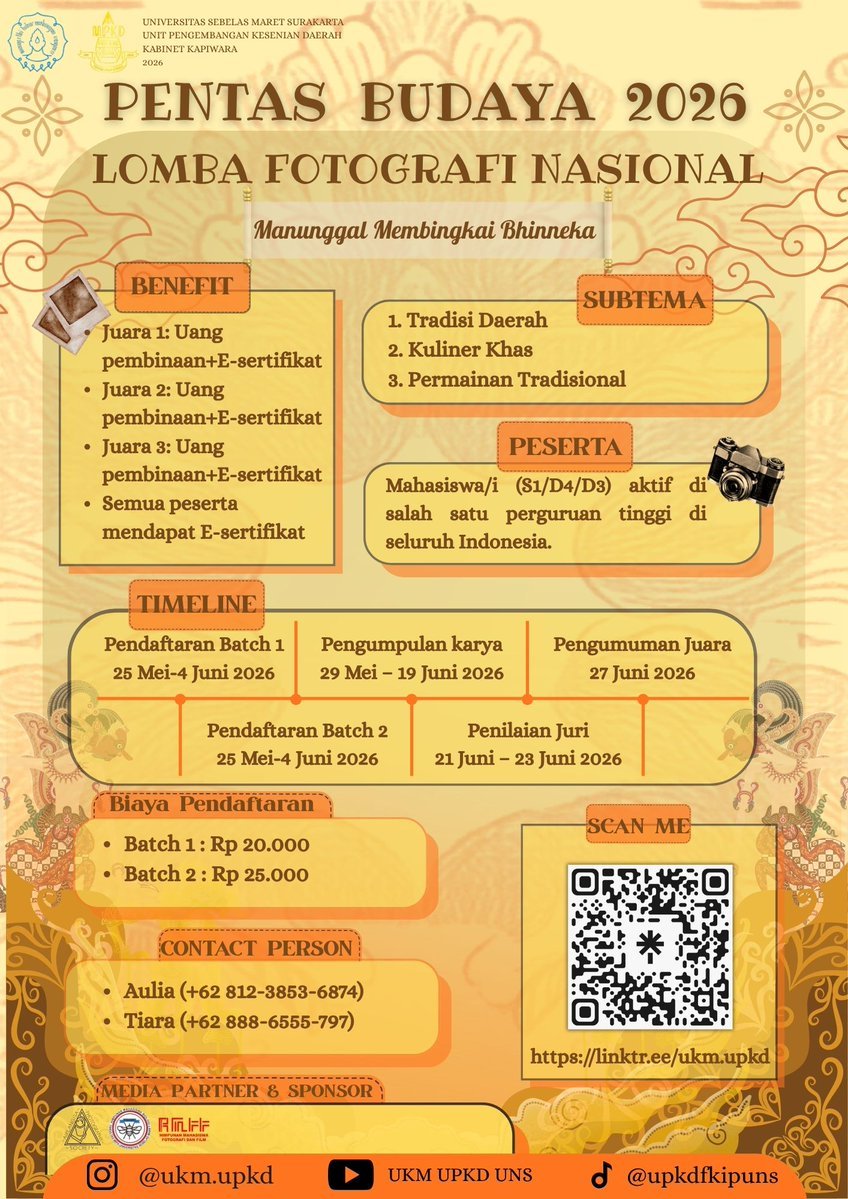 studiessaya's tweet photo. HALO teman-teman mahasiswa, aku punya info lomba nih yang bisa mengisi waktu luang kalian, tingkat NASIONAL lohhh, yuk join dan jadi juaranyaaa!!

#infolomba #lombanasional #infolombaonline #lombaonline #lombanasional #fotografi #ciptapuisi #puisi #ambistwt #studytwt https://t.co/hOLfA4psbu