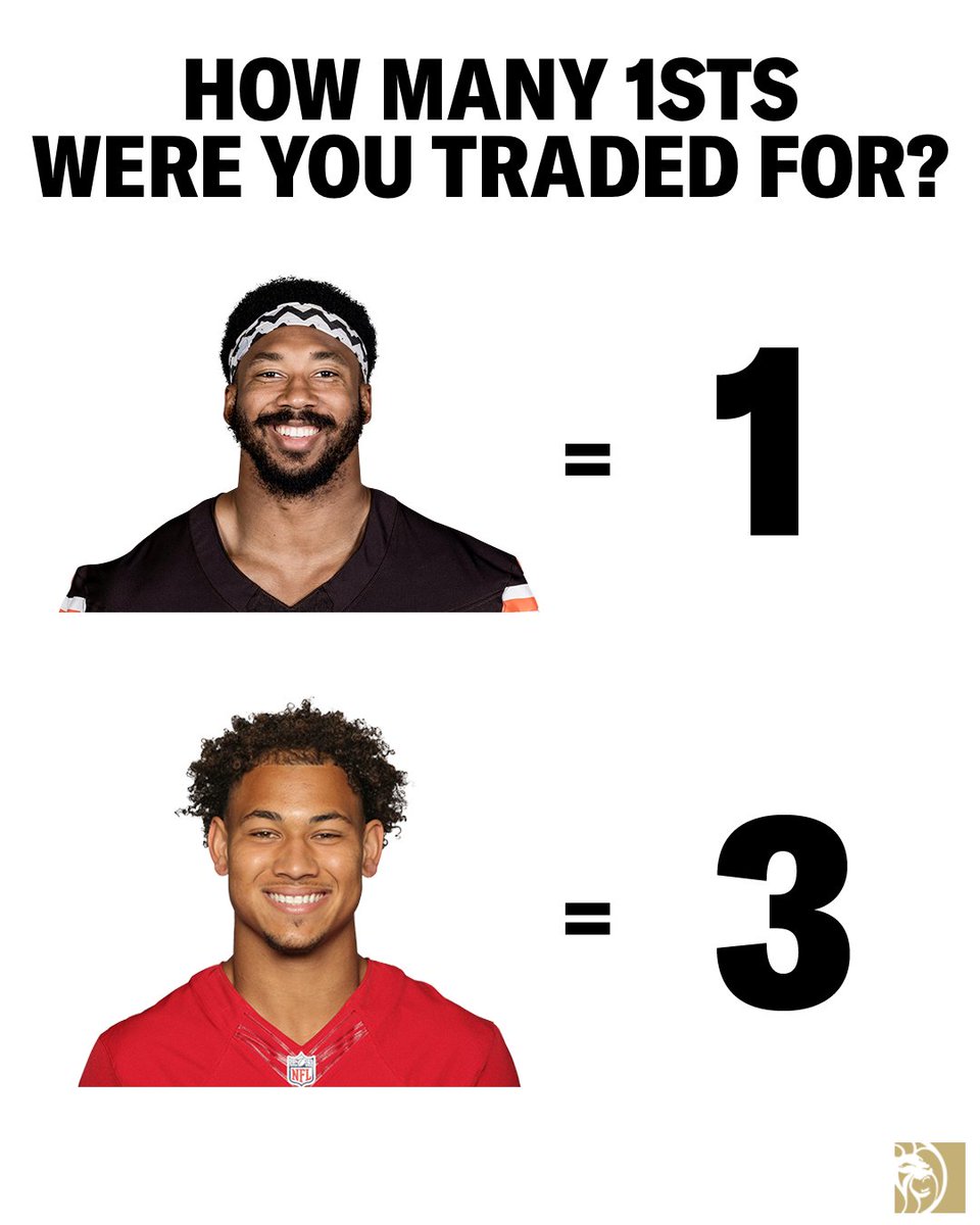 BetMGM's tweet photo. The Niners used more first round picks on Trey Lance than the Rams did for Myles Garrett https://t.co/i6k3TH91hV