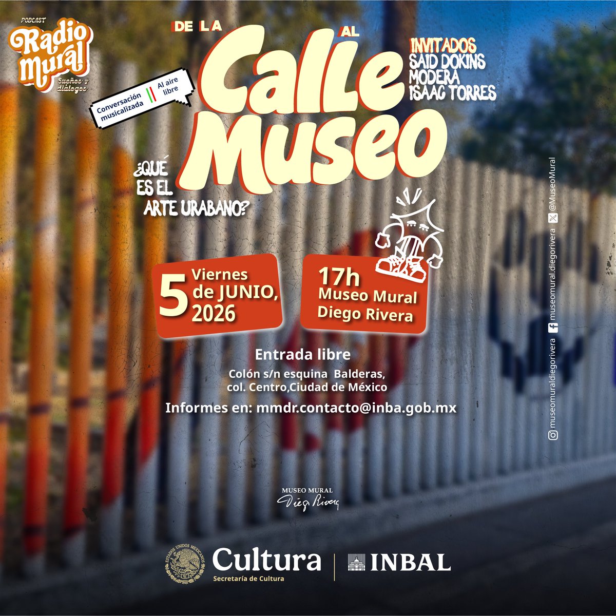 MuseoMural's tweet photo. No te pierdas el podcast de esta semana

🖼️ᴅᴇ ʟᴀ ᴄᴀʟʟᴇ ᴀʟ ᴍᴜꜱᴇᴏ: ¿ǫᴜé ᴇꜱ ᴇʟ ᴀʀᴛᴇ ᴜʀʙᴀɴᴏ?
Conoce el arte urbano y desde dónde se protesta como símbolos de resistencia.

🎙️Invitado: Said Dokins
🎤Modera: Isaac Torres
5 de junio
🕕17 h https://t.co/feHey5OO9g
