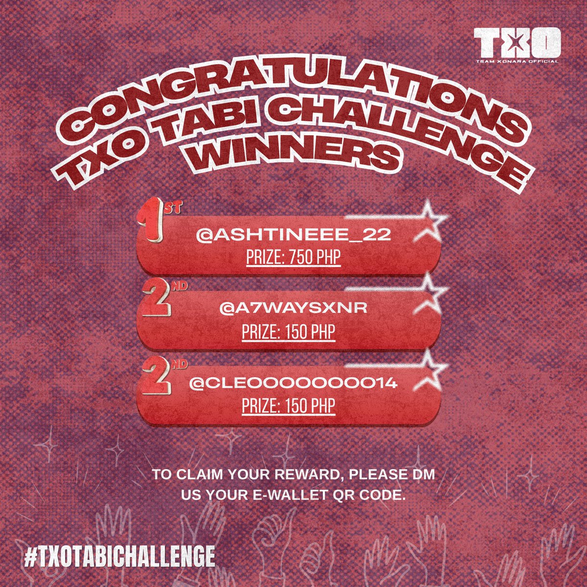 teamxonara's tweet photo. Congratulations to all the winners of the #TXOTABIChallenge held last May 28! 🥳

✧ @Ashtineee_22
✧ @a7waysXNR
✧ @cleoooooooo14

Thank you to everyone who joined our “TABI” Sing & Dance Challenge! We loved seeing your creativity, energy, and support for the girls. You all did an amazing job! 🫶🏻

Don’t worry if you didn’t win this time—our next giveaway is just around the corner, and you might be one of our lucky winners! 👀🎁

Stay tuned for our upcoming posts so you won’t miss out!

@officialxonara #XONARA