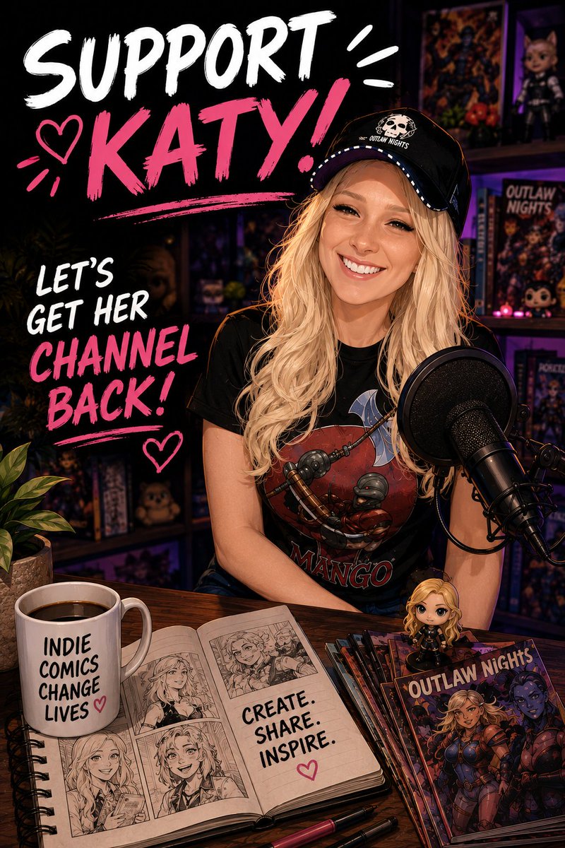 Ron_Christian55's tweet photo. I don't know all the details of what's going on between @KatyDidClips and her @YouTube channel getting taken down.

What I do know is that my friend @Frost_Comics reached out and asked me to help spread the word because Katy's YouTube channel was apparently taken down, and he believes she was treated unfairly.

I've never personally spoken with Katy, but I trust Jared's judgment. He's earned that trust over the years. If he's telling me that Katy is good people and that she's being targeted, I have no reason to doubt him.

So this is me lending my support and hoping Katy gets her channel back. From what I've seen, she's used her platform to help indie comic creators get visibility and funding, including helping my friend @Frost_Comics and @GnarlyComic . People like that are valuable to the indie comics community.

When I launch my next comic, I'd love the opportunity to join one of her livestreams and hopefully have her help me reach new readers as well.

People like us need people like Katy and others to help us share our work. They can't have their channels struck down because of drama. Please restore her channel, @TeamYouTube.