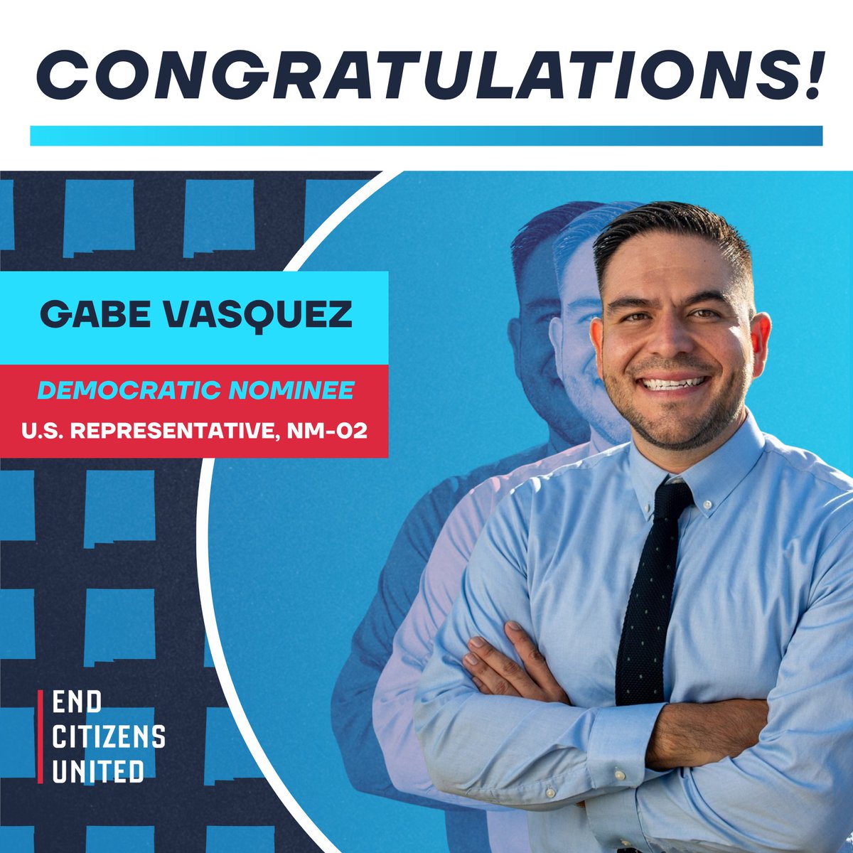 StopBigMoney's tweet photo. Congratulations to ECU-endorsed @Gabe_NM on officially securing the Democratic nomination for #NM02. He’s a champion in Congress who is focused on lowering costs and rooting out corruption. We look forward to supporting his reelection. https://t.co/UWoOSuge26