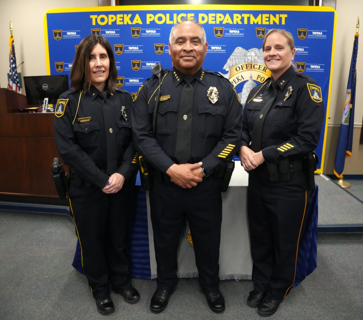 Topeka_Police's tweet photo. 🎉 Congratulations to our newest executive leaders! 
The Topeka Police Department is proud to announce the promotion of Jennifer Cross to Assistant Chief and Donna Eubanks to Commander.
Effective May 23, Asst. Chief Cross will provide executive oversight of the Investigations Bureau, while Commander Eubanks will oversee its daily operations.
Please join us in congratulating them on these well-deserved promotions! 👏💙🚔
#TopekaPoliceDepartnebt #Leadership #PublicSafety #BeTPD