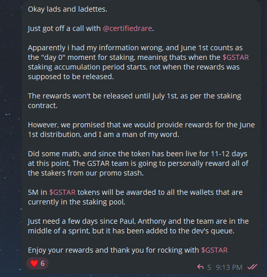 mizzysworld's tweet photo. A $GSTAR update for all our current token stakers. 

Thank you everyone for your support and hope those that decided to take an early chance on us @pantheonvaults enjoy their stimmy. 

June's going to be a VERY fun month!¡

😈😇 ✦ https://t.co/PuFH8Ykm3f