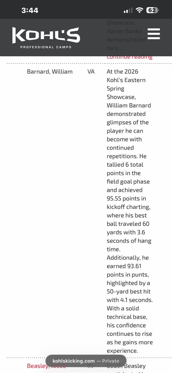 WGBarnardIII's tweet photo. Honered to be ranked a 4⭐️ K/P by @KohlsKicking after a great camp! Still work to be done! 
@PHfootballETP https://t.co/fAtJhldVer