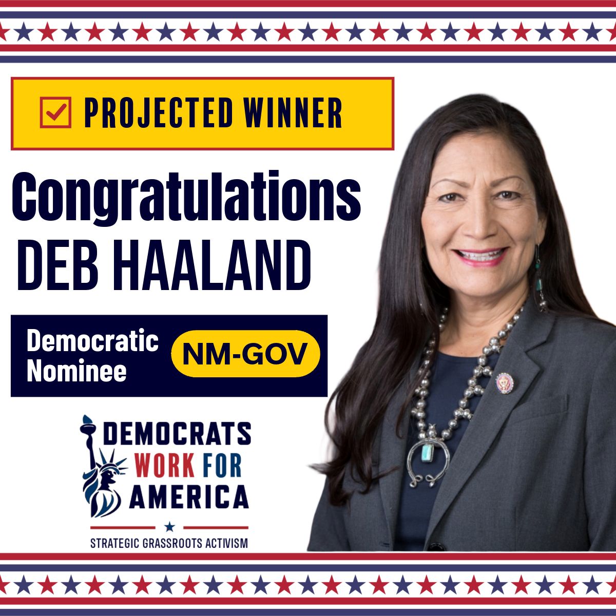 RachelAzzara's tweet photo. Congratulations! DEB HAALAND is the Democratic nominee for NM-GOV! Let's do this!
#NMGOV #NewMexico #WinBlue https://t.co/neJm9iKE4U