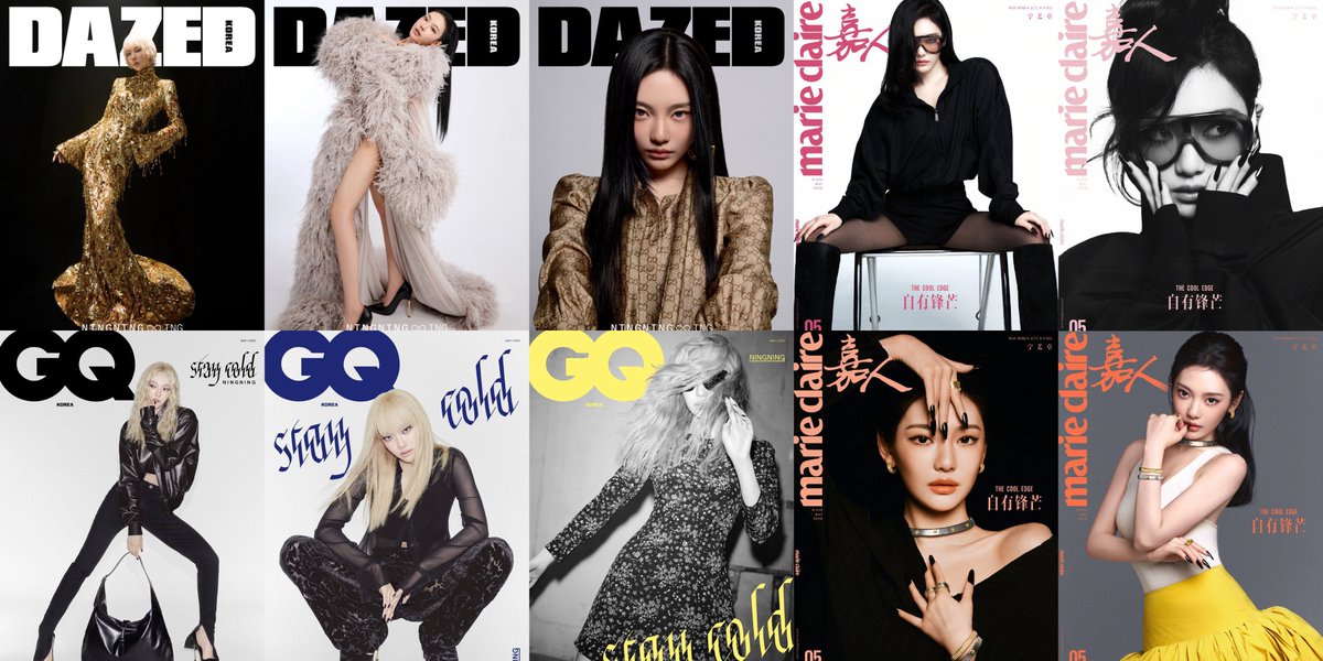 wntrult's tweet photo. aespa magazine covers in 2026:

KARINA: 
— Esquire Korea x Prada (February) 
— Marie Claire Korea x Chanel Beauty (Digital)
— Harper’s BAZAAR Korea x Chanel Beauty (Digital)
— W Korea x Chanel Beauty (Seoul Jazz Festival Special Edition) 

GISELLE: 
— Vogue Korea x LOEWE (Digital) 
— Dazed Korea x LOEWE (E-Edition)🆕

WINTER: 
— Esquire Korea x Polo Ralph Lauren (April) 

NINGNING: 
— Dazed Korea x Gucci (March) 
— GQ Korea x Gucci (May)
— Marie Claire China x Gucci & Bvlgari (May)