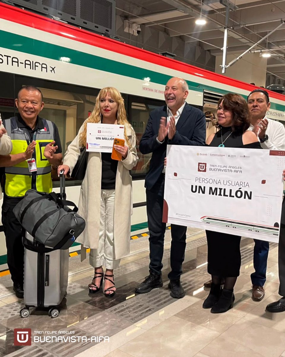 TrenAIFA's tweet photo. ¡Hoy celebramos la llegada de nuestra persona usuaria 1 millón!
Gracias a cada persona que ha elegido esta conexión para llegar más rápido y cómodamente a su destino. 🚆 ✈️ ✨
#TrenFelipeAngeles #ConTrenAIFALlegas #TrenAIFATeConecta https://t.co/4rwqlO96aN