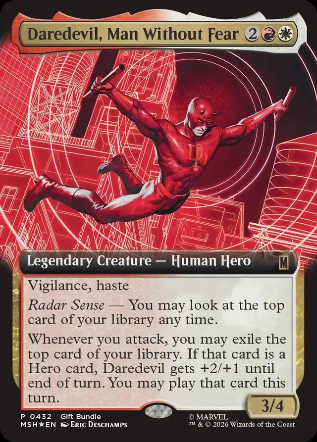 deschampsart's tweet photo. Daredevil, Man Without Fear. My first new Magic card released in quite a while. I hope he is playable! https://t.co/kbUuDzKIEy