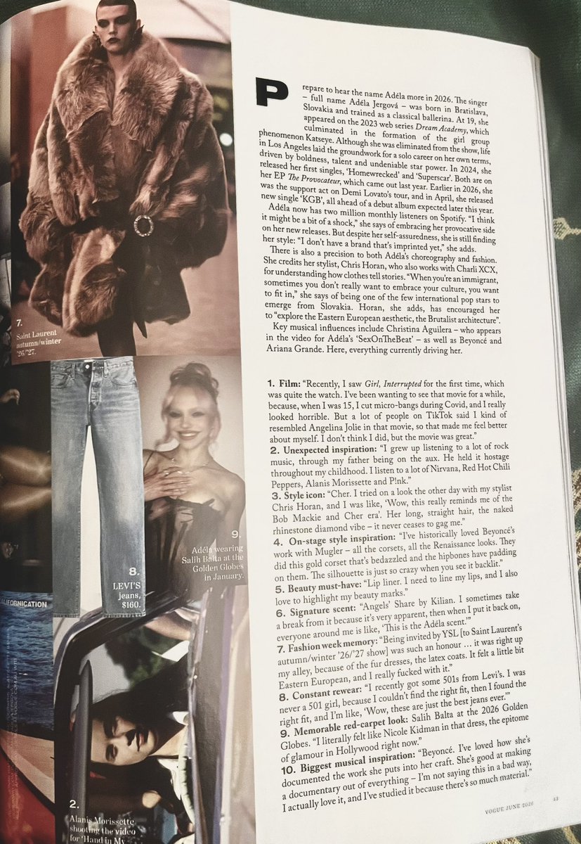 adelasdiary's tweet photo. ADÉLA is featured in Vogue Australia’s June issue in the magazine’s “Curated by Adéla” section.

“With music and fashion that mixes polish with grit, the 22-year-old Slovak performer is building a name as a new pop force and aesthete.” https://t.co/NhVVpLyK1n