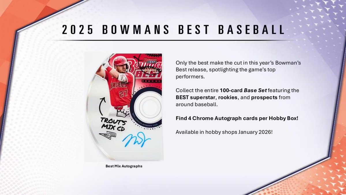 SBBTweet's tweet photo. ⚾ LIVE NOW: 2025 Bowman's Best Baseball Hobby (2-Box Break #1)

Click here for Live Stream: https://t.co/xghSW30J0g

#SBB #thehobby #groupbreaks #sportscards #collect #cardbreaks #boom #sportsboxbreaks #boxbreaks #baseball #topps #MLB  #fantatics #whodoyoucollect #bowman #best https://t.co/6PsxHkipxN