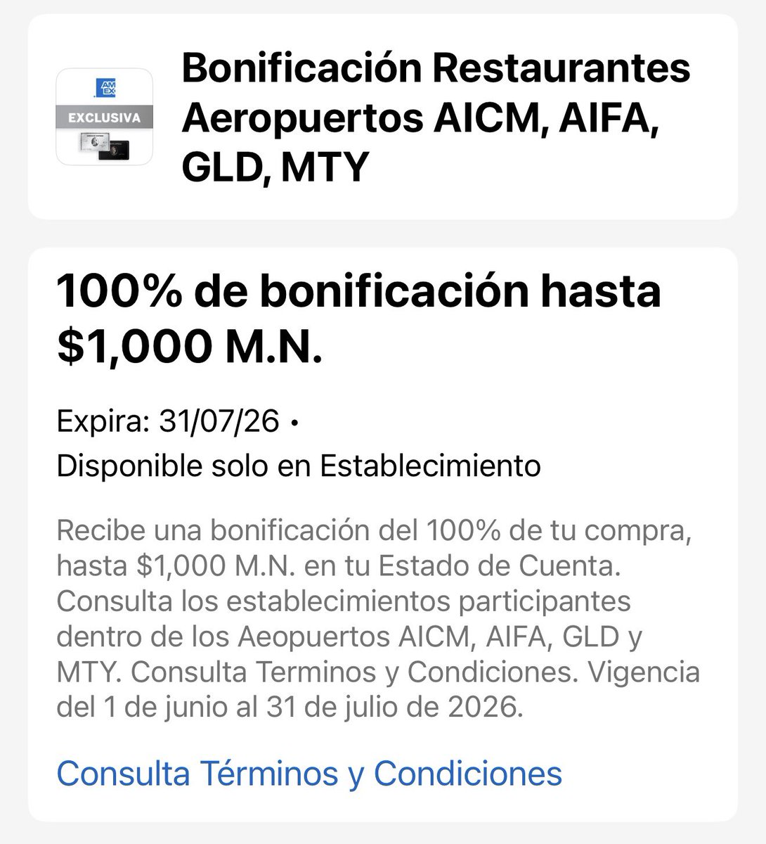 mixbits's tweet photo. 🔥Al fin incluyen AIFA, GDL y MTY😮‍💨

Nueva promo para Amex Platinum: 100% de cashback hasta $1,000 en restaurantes de aeropuertos: AICM, AIFA, GDL y MTY. Lista: https://t.co/PNxDdcjEVw

Solicita la tuya➡️ https://t.co/j7TAjrL2MD https://t.co/VDTgLJueTR