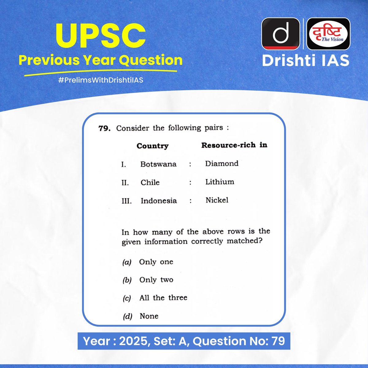drishtiiaseng's tweet photo. Crack Prelims, One PYQ at a Time! Start solving today.

#PrelimsWithDrishtiIAS #DrishtiUPSCPYQ #PYQ #UPSC2026 #GeneralStudies #DrishtiIAS #DrishtiIASEnglish https://t.co/eP9SbUdRpq