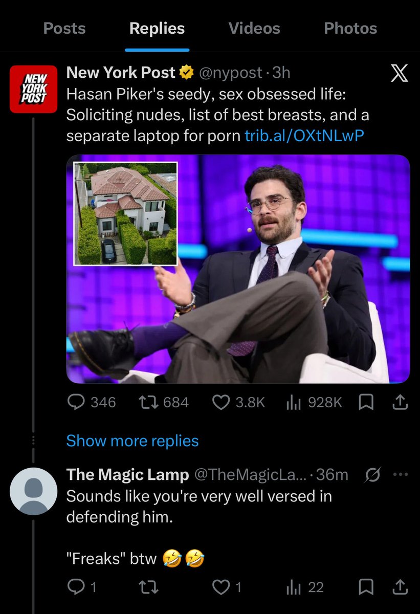 TheBozoReport's tweet photo. I found Hasan Piker’s burner account lmaoo https://t.co/iR6dMiL6dn