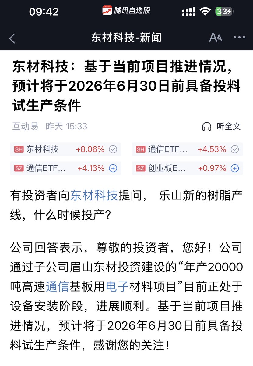 antiAIvo's tweet photo. 东材科技
昨天我还在思考
它的投产要在7月份
年中报可能体现不出来
结果预期先行于财报
还好昨天没卖😅