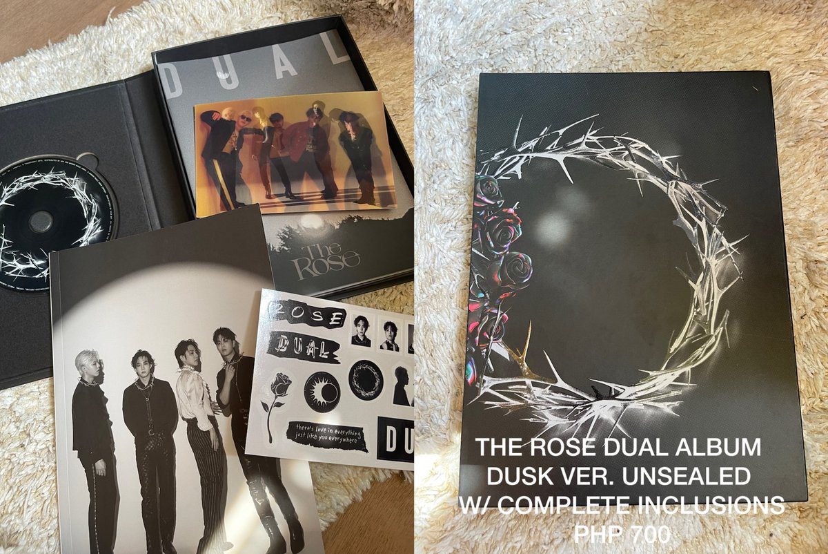 joy0803_'s tweet photo. WTS/LFB [The Rose] DUAL ALBUM 

~all are in good conditions.
~ forgot to add that “complete inclusions EXCEPT its photocards” i already forgot where i placed them. 🥹
~ can give discounts 

rfs: need funds so i can attend the rose rosetopia concert 🥹🥀

#therose #theroseband https://t.co/nSQADWp7NX