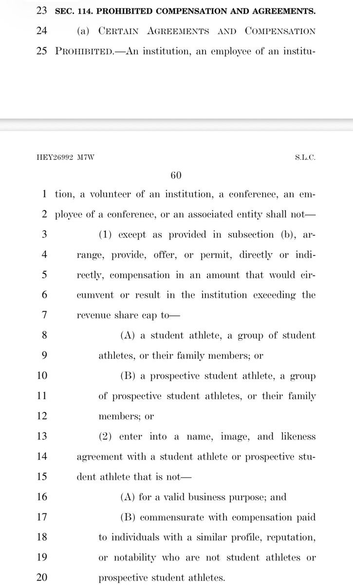 WinterSportsLaw's tweet photo. This would significantly change the House settlement.👇

Like third party NIL agreements now, school rev share agreements would have to be for a valid biz purpose &amp; within an arbitrary “range of compensation.”

Rev share agreements aren’t currently subject to review/CSC approval. https://t.co/wr40SIB8QO
