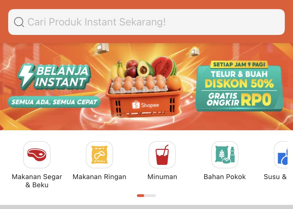 Sekjebn's tweet photo. kulkas kosong bukan masalah lagi kalau ada promo telur &amp; buah diskon 50% setiap jam 9 pagi di shopee belanja instant. satset, hemat, beres! udah gitu gratis ongkir rp0 🥳  #ShopeeTelurBuah50Persen https://t.co/ngatCOWUe2