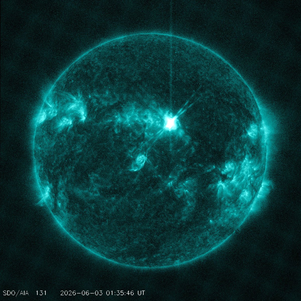 Vincent_Ledvina's tweet photo. You might see this picture and think "Okay so how far south will we see the aurora?" or "When will I see aurora in Alabama?" (Yes, I got a message about five seconds after the flare asking me exactly this question!) 

While the event is still developing (this is literally a live image), first indications are that no significant CME (or really anything at all) was produced by this otherwise noteworthy M9.3 solar flare!

A solar flare is just light--the solar flare scale goes from A-B-C-M-X with each letter corresponding to a level of x-ray flux 10x higher than the last. An M1 is 10x stronger than a C1 and 100x stronger than a B1 flare. X-ray flux... sounds confusing, right?! What the heck even is that? 

Well, x-rays are a form of light just like visible or infrared light, and solar flares release a lot of x-rays! They also release light in other wavelengths, too but they are strongly peaked in the x-ray range which is why we measure them to get the flare strength. Flux is just the amount of x-ray light passing through a given area. If you look at the units on the side of the GOES x-ray plot, it says watts / m^2 or power/area.

Why does this matter? At the most basic level, auroras are produced by particles from Earth's magnetic field, largely seeded by the solar wind, entering our atmosphere and reacting with upper-level gases to produce vislble light emissions in specific wavelengths (e.g., red, green, blue, etc.). If flares are light and auroras are produced by particles... flares can't produce aurora. 

For a flare to even relate to the aurora, we need it to produce a coronal mass ejection, or CME. CME = Coronal Mass Ejection, or a large explosion of solar material (mass from the corona) into space. If a CME is a cannon ball, then a flare is like lighting the gunpowder, sending the cannon ball into the air (space), potentially at the Earth. In this case, no CME (or at least no major CME, there could be some minor dribble) was launched, so we don't expect any aurora from this strong solar flare!

So, when you see a large solar flare and SpaceWeatherLive and all your aurora apps are firing away, it's okay to get excited as long as you know literally nothing may have launched from the active region at Earth. Above around >X5, almost every flare *does* have a CME, though the direction and magnitude also can't be determined until you take a look at the imagery yourself or wait for CME modelers to step in. In this case, there is not even a CME to analyze, so we wait for the next solar flare and cross our fingers this active region has some juice in the tank to give us a solar storm to prepare for. For now, it's all bark and no bite!