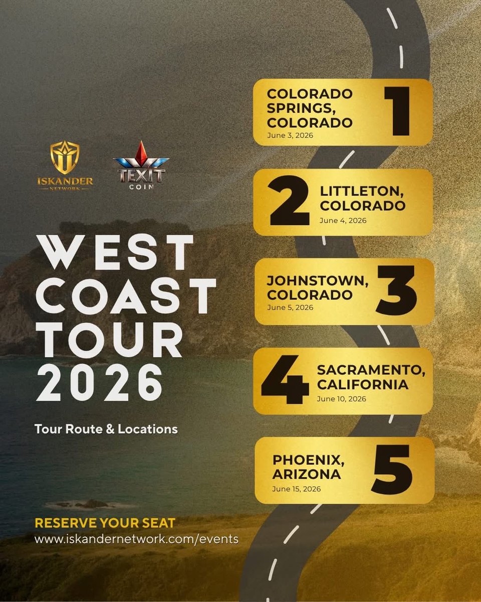 IskanderIDMC's tweet photo. The IDMC West Coast Tour is underway — This isn't just a business pitch; it's a community showing up to break bread and share the honest money mission in person. Find out if we're coming near you

Check the event page and invite your buddy: https://t.co/4TIU7YFevr

#txc #USA2026 https://t.co/3lvvldRvx4
