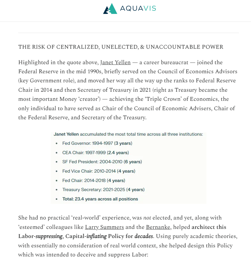 AquaVisX's tweet photo. 20/27 Duty 3 Failed (Investing in the Productive Labor Force): This was the fatal blow. Unelected, unaccountable power (e.g., Yellen) utilized fear to actively suppress wage growth for the rising generation, purposely eroding workers' purchasing power to inflate Capital

They simultaneously destroyed the Productive Capacity (shipping it to China) and the Productive Labor Force (suppressing wages).