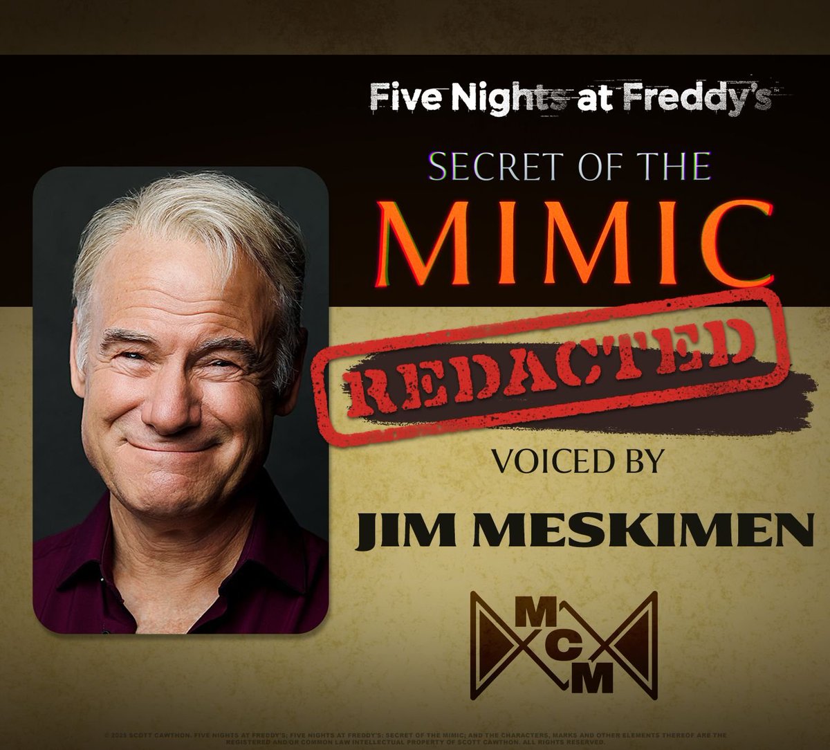 FNaFNegativity's tweet photo. Secret of the Mimic - Voice Cast Leak

Edwin Murray is voiced by Jim Meskimen, who, perhaps unknowingly, leaked his own role by replying "YES! Edwin Murray!" in response to a question by a fan in his own comment section. https://t.co/bla6TYbrPy