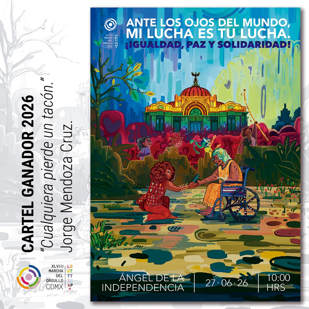 MarchaLGBTCDMX's tweet photo. 🏳️‍🌈🏳️‍⚧️ Ya tenemos cartel oficial para la 48 Marcha del Orgullo LGBTIQ+ de la Ciudad de México 🇲🇽

Felicitamos a Jorge Mendoza por la propuesta seleccionada para acompañar esta edición bajo el lema:
"Ante los ojos del mundo: mi lucha es tu lucha. ¡Igualdad, paz y solidaridad!" https://t.co/iXtibtfLq9