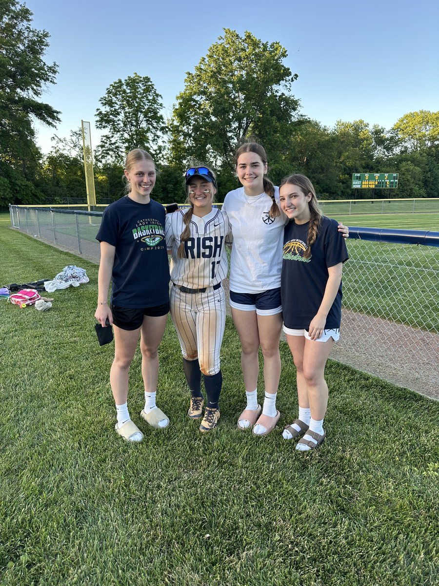 Cwiggins31's tweet photo. Had a great time last night at @IBCA_Coaches futures game. Shout out to my @cathedralgbb teammates and coaches for their support! Turned around tonight after practice to watch another lady Irish teammate win regionals! Great time to be Irish!☘️
@CathedralSoftb1 https://t.co/QlUihdEaFf