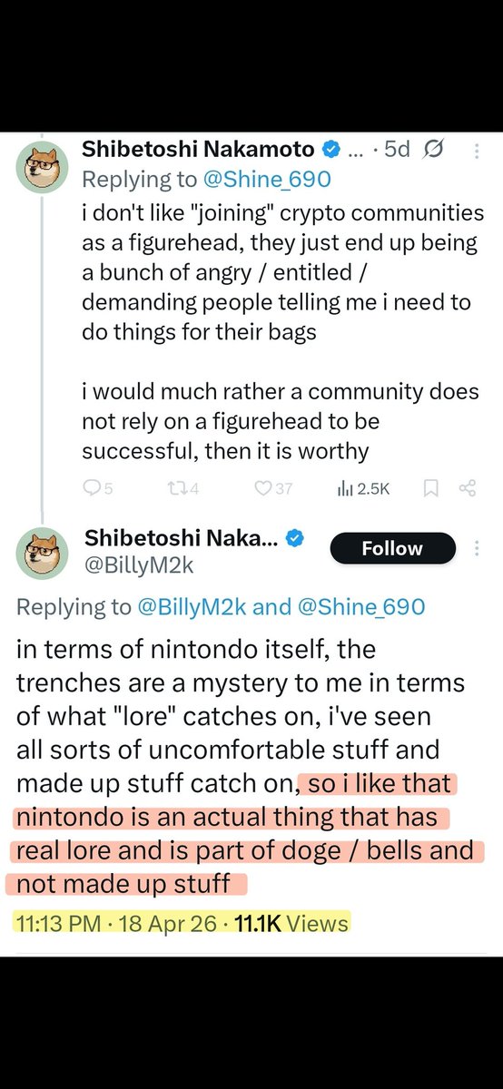 Nintondo_Sol's tweet photo. Always Bullish on Long Term, obvious Conviction Plays.

Bullish *FACTS* about $NINTONDO 🎮

✅️ @BillyM2k Inscribed the word in the $Doge Genesis Block. 🔮
✅️ @BillyM2k Purchased the coin in the open market. 💥
✅️ @BillyM2k locked 1.76% of the supply for 8 years. 🔐 
✅️ 100% of the fees go to him (571 SOL as of today) 💰
✅️ @BillyM2k liked the ticker $Nintondo multiple times. 👀
✅️ It's REAL Lore, not a narrative. It's Forever, can't be deleted or erased. 💫
✅️ Sooner or later $NINTONDO won't be a secret anymore. 🥸 Position & Hold. ♟️

We're talking about the founder of the most iconic Meme ever created. 🐶

Slow is boring, but historically it's where the Generational Wealth everyone is searching for is. 🎯

DYOR, Take 2 minutes and Explore $NINTONDO Lore 💫
https://t.co/M88IcTssOk 

Stream Flow (NINTONDO) 🔐
https://t.co/RI758u87M4…

Fee Tracker: https://t.co/CvTB4fIqkk…  💸 

Website: https://t.co/sOzbtl9yt3  🔥 

CA: EAm9mT1W8qTseijesS6ZLLVq34dDdGZjvBPaZKiGpump

Community: https://t.co/ISb1HtnQ88…  🤝

Like + RT + Follow for Nintondo updates. 👈

#Nintondo #Doge #BillyM2k
#MemecoinSzn
#elon @BillyM2k @dogecoin @_dogegod_  @elonmusk
