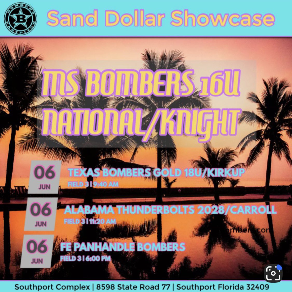 TKNIGHT11's tweet photo. Ms Bombers 16U&amp;18U National Teams will be at the Sand Dollar Showcase this weekend. Schedule below! #BomberNation #BlueBloods https://t.co/13ekqkvfI9