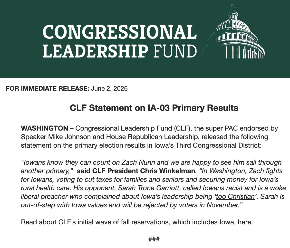 CLFSuperPAC's tweet photo. Congrats, @NunnForCongress! https://t.co/EV9n0eQYbu