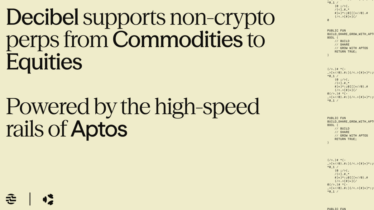 Aptos's tweet photo. The onchain trading engine keeps expanding.

@DecibelTrade now supports commodity perps from Gold (XAU), Silver (XAG), and Oil (WTI), to equity perps including NVDA, TSLA, GOOGL, AMZN, MU, SNDK, and CBRS.

Every market. Fully onchain. Powered by Aptos.

https://t.co/c4bDczHJhy https://t.co/RPrrFZQWnp