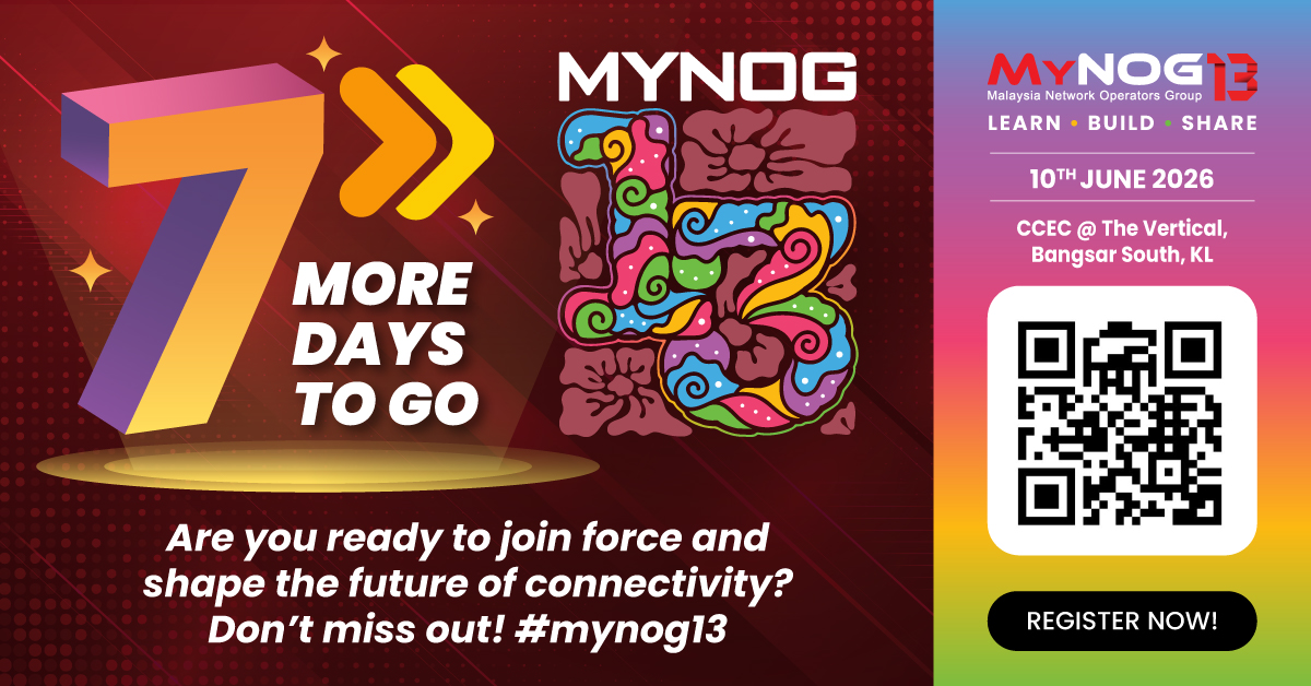MyNOGMy's tweet photo. 🚀 The countdown is reaching it's last leg!

"JOIN LAH" by MYNOG 😀

The clock ticks,
Seven more days to go, MYNOG clicks,
The counter is down to 7 days lah,
Don't forget to join lah.

Register now: https://t.co/O0p3k5mHEz

#mynog13 https://t.co/srBhyktNuN