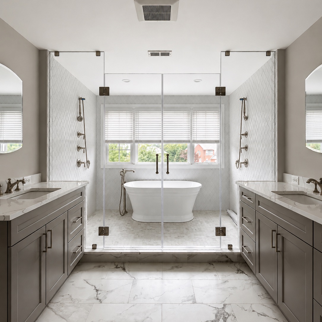 SteelCityGlass's tweet photo. A custom glass enclosure can completely change the feel of a bathroom.

Proud to be part of another beautiful project in Annandale, Virginia!

Clean lines, open views, and a finished result built to last.

#framelessglass #customglass #glassshowerdoors #bathroomdesign https://t.co/9RuIuMv9nA