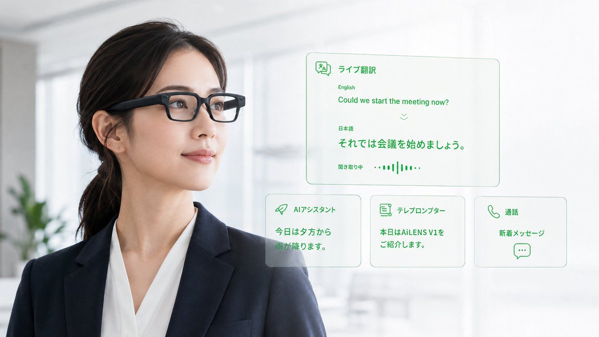 SoftBankCAS's tweet photo. 【プレスリリース】SB C&amp;S、AI情報を“視界に表示”するスマートグラスThinkAR「AiLENS V1」の国内公式販売を開始　～76言語に対応したリアルタイム翻訳やAIアシスタント機能を搭載～
https://t.co/Spr29KWeuo https://t.co/Kr4WsRMQOo